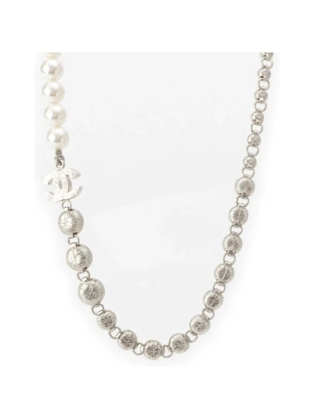 Chanel 24 Pearl Rhinestone Necklace Silver